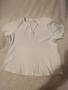 L.L. Bean Women’s White Short Sleeve Notch-Neck Tee